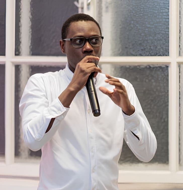 Dama speaking at a Diaspora Business Hub Event